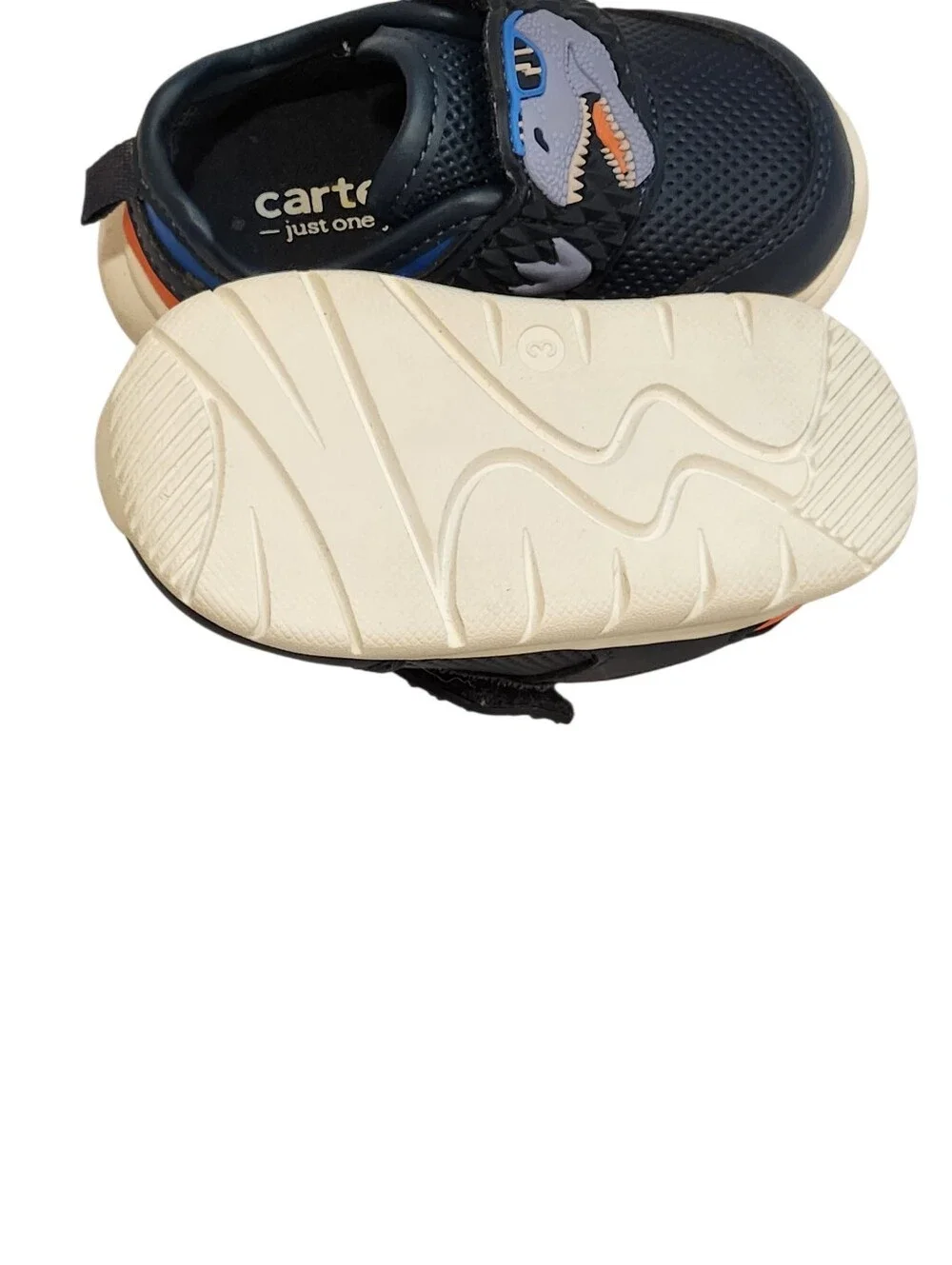 Carter's Just One You Boys Dinosaur Hook & Loop Strap Sneakers US 3 Blue/Orange